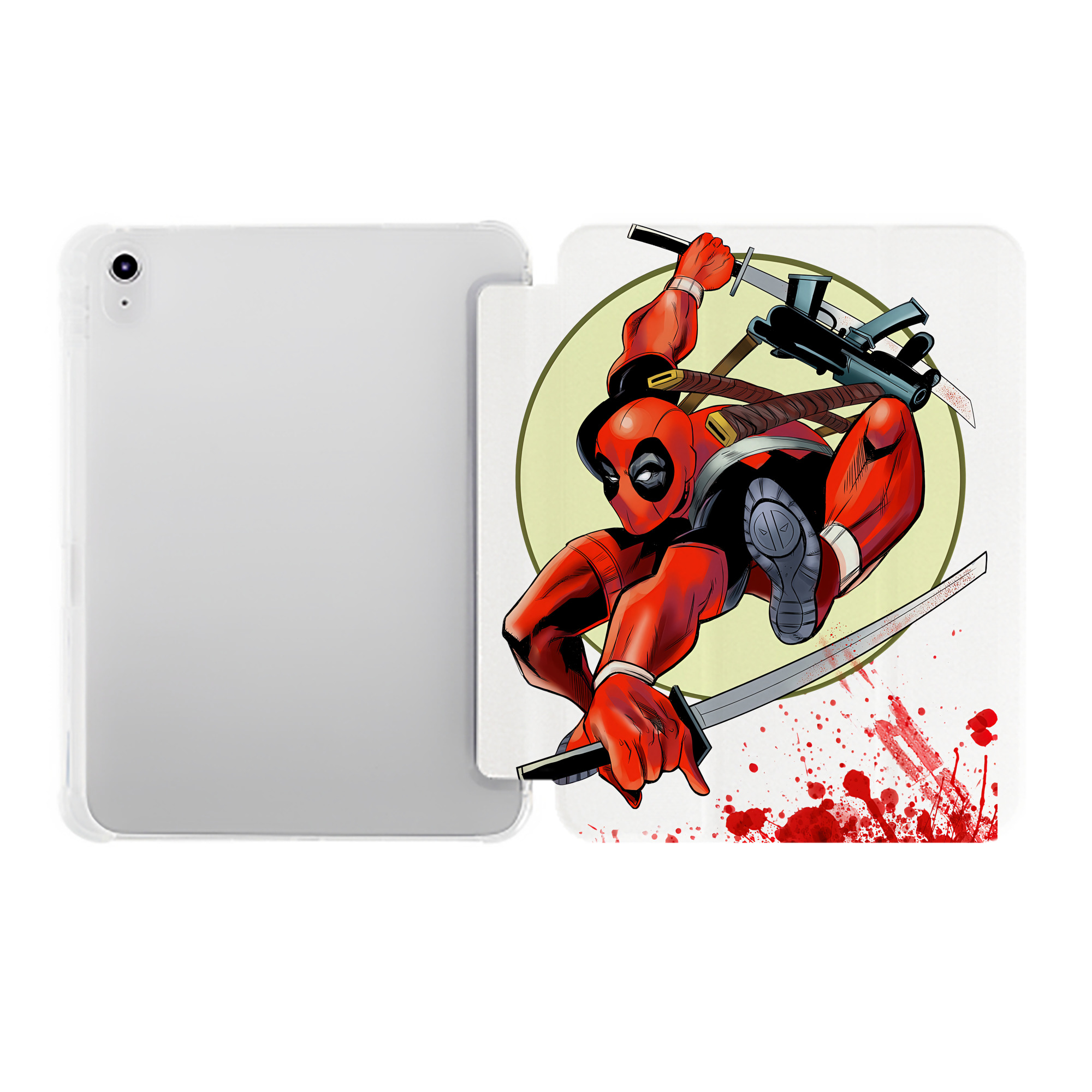 （画像用） Deadpool デッドプール IPad ケース ペン収納付き 三つ折りスタンド PUレザー×シリコン 対応機種9.5/10.5/10.9インチ